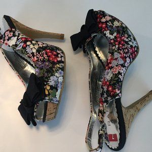 Rampage Multi-colored with Black Bows Heels